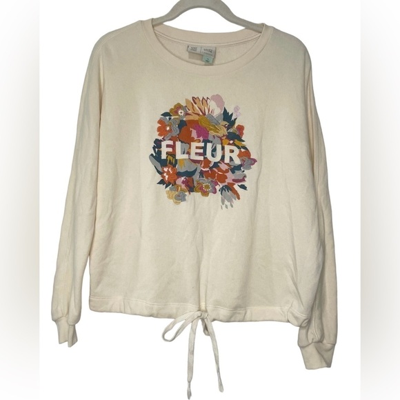Anthropologie Saturday Sunday Fleur Tie-Waist Graphic Embroidered Sweatshirt - Picture 2 of 7